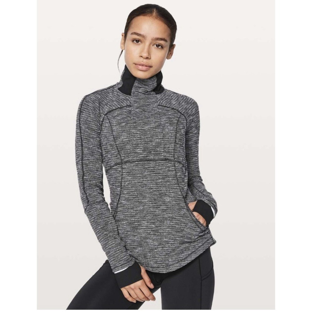 Lululemon Base Runner 1/2 Zip Coco Pique Black White Size 12